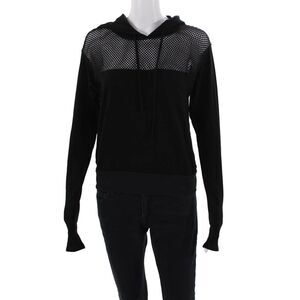 Red Haute Womens Mesh Detail Long Sleeve Pullover Hoodie Black Size XS